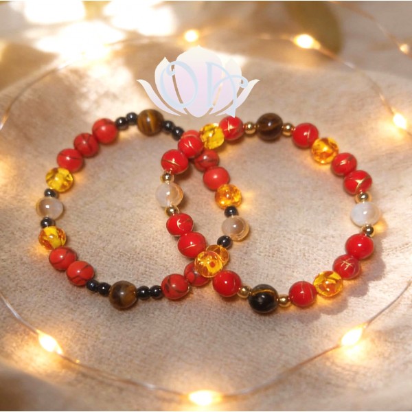 PULSEIRA ANCESTRAL - 6º RAIO - CHAMA RUBI - DOURADA (C/ PEDRAS PRECIOSAS)